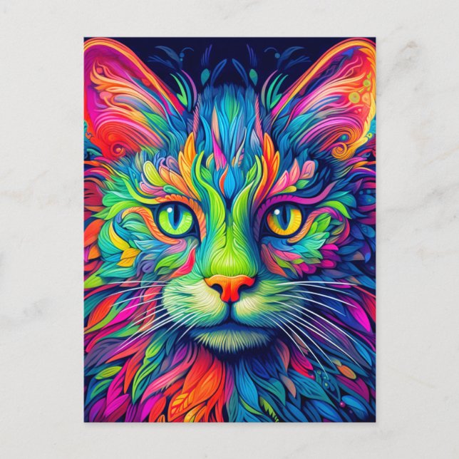 Colourful Artistic Majestic Kitty Cat Postcard (Front)