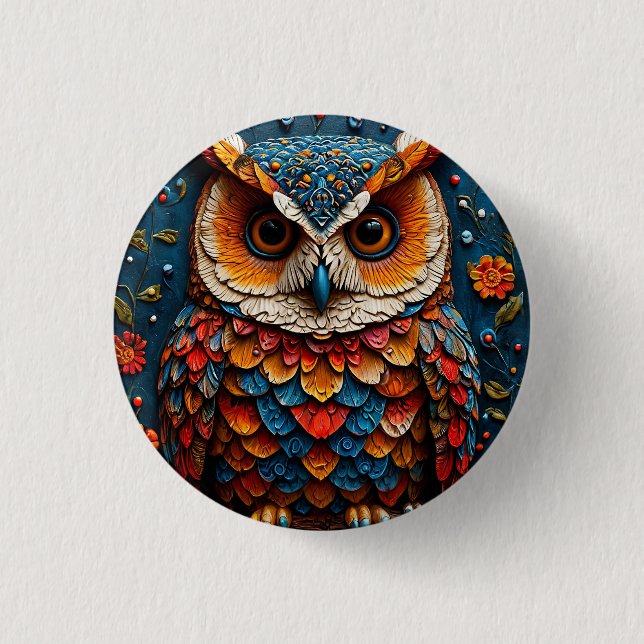 Colourful Artistic Owl 3 Cm Round Badge (Front)