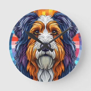 Colourful Artistic Portrait of a Dog Round Clock
