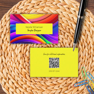 Colourful Artistic Rainbow with QR Code Business Card