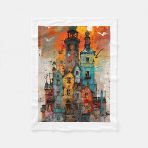 Colourful Artistic Townscape Throw Blanket