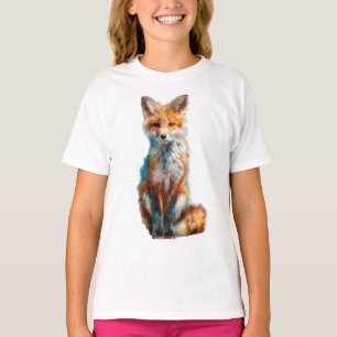 Colourful Artistic Watercolor Splash Red Fox Kids T-Shirt
