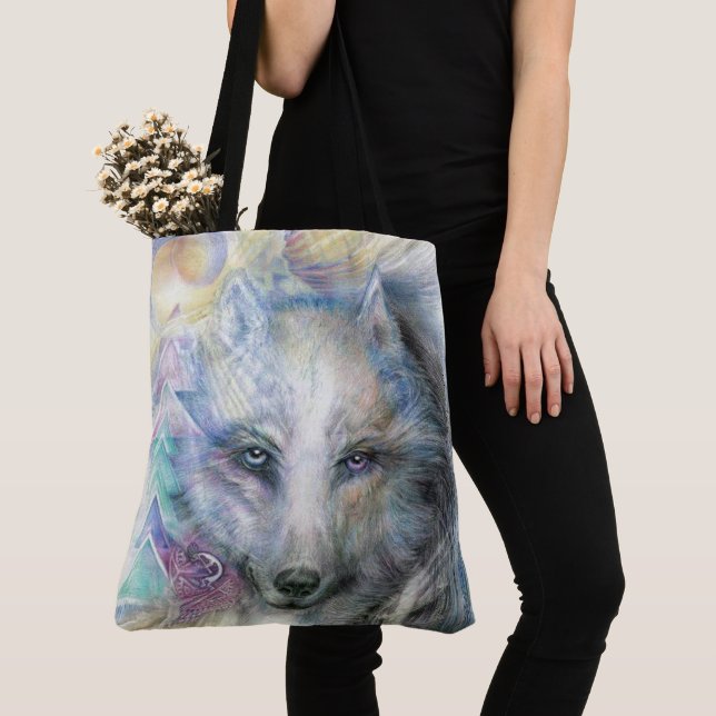 Colourful Artistic White Wolf Tote Bag (Close Up)