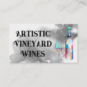 Colourful Artistic Wine Bottle and Glassware Business Card