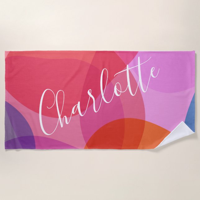 Colourful Artsy Abstract Shapes Personalised Name  Beach Towel (Front)