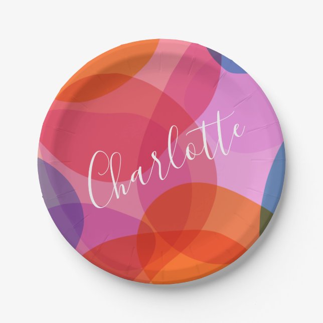 Colourful Artsy Abstract Shapes Personalised Name  Paper Plate (Front)