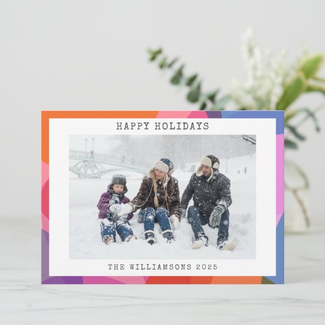 Colourful Artsy Abstract Shapes Personalised Photo Holiday Card (Standing Front)