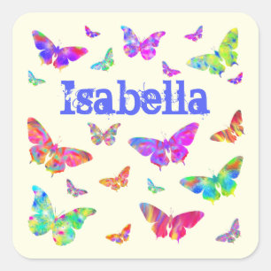 Colourful Artsy Butterfly Pattern Isabella Name Square Sticker