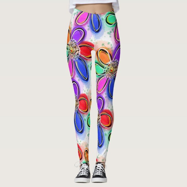 Colourful Artsy Floral Pattern  Leggings (Front)