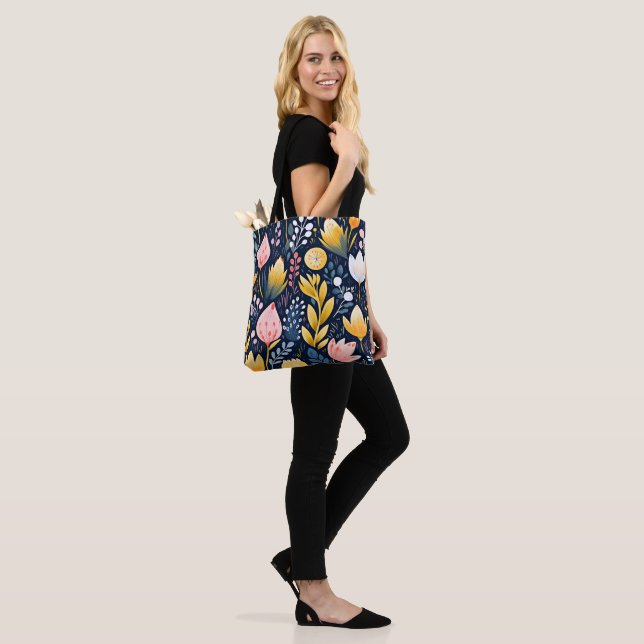 Colourful artsy flowers tote bag (On Model)