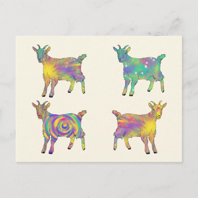 Colourful Artsy Goats Standing on Things Design Postcard (Front)