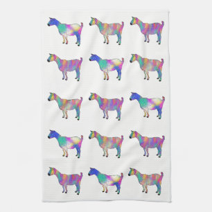 Colourful Artsy Goats Standing on Things Design Tea Towel