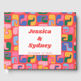 Colourful Artsy Modern Abstract Red Shapes Wedding Guest Book