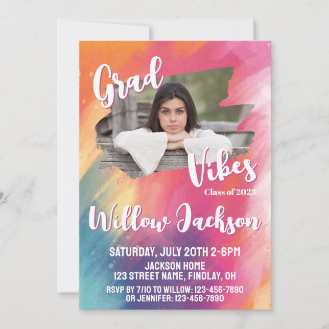Colourful Artsy Watercolor Graduation Party Photos Invitation (Front)
