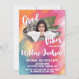 Colourful Artsy Watercolor Graduation Party Photos Invitation