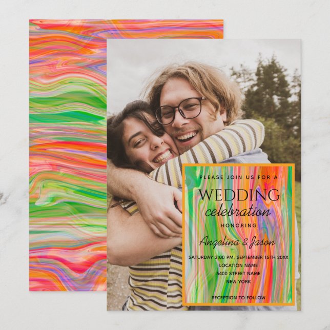 Colourful Artsy Watercolor Painting Wedding Photo Invitation (Front/Back)