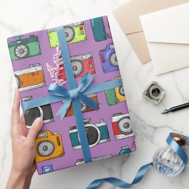 Colourful artwork Purple background Cameras Wrapping Paper (Gifting)