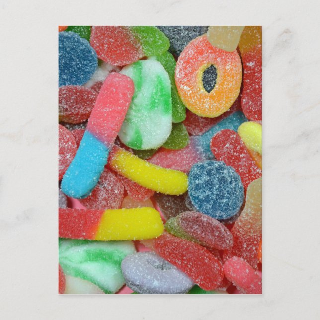 Colourful assorted chewy candy postcard (Front)