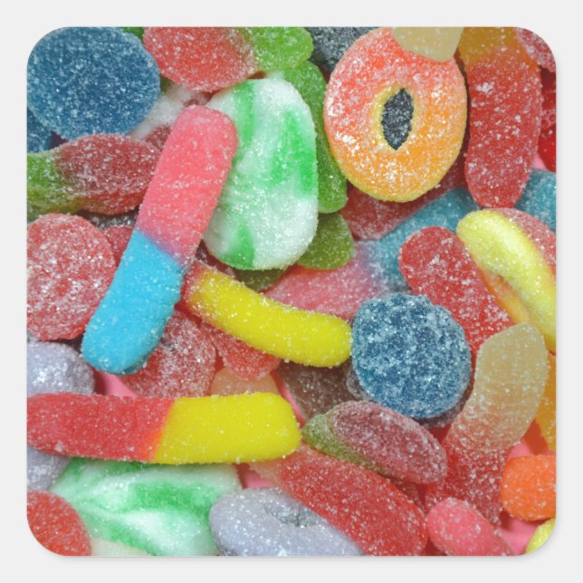 Colourful assorted chewy candy square sticker (Front)