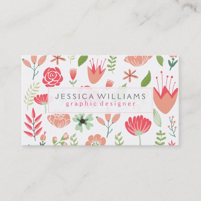 Colourful Assorted Flowers Over White Background Business Card (Front)