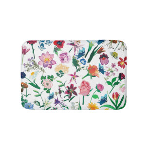 Colourful Assorted Flowers Pattern Illustration Bath Mat