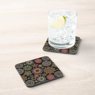 Colourful Assorted Geometric Ornaments Pattern Coaster