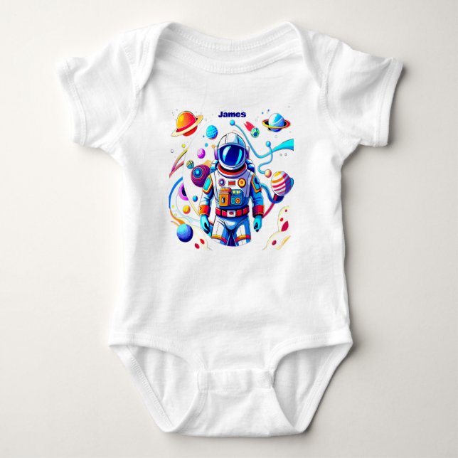 Colourful Astronaut and Univers in Bold Colours Baby Bodysuit (Front)