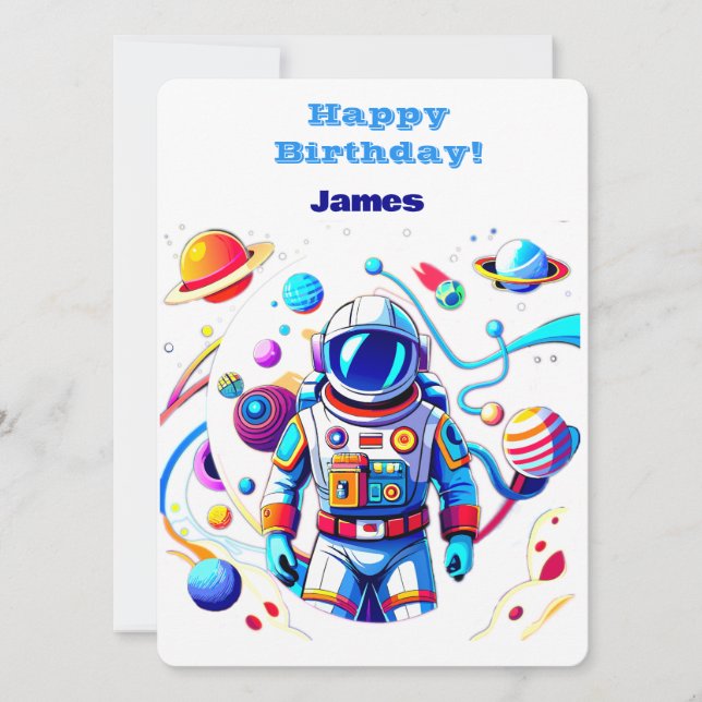 Colourful Astronaut and Univers in Bold Colours Invitation (Front)
