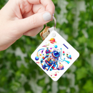 Colourful Astronaut and Univers in Bold Colours Key Ring