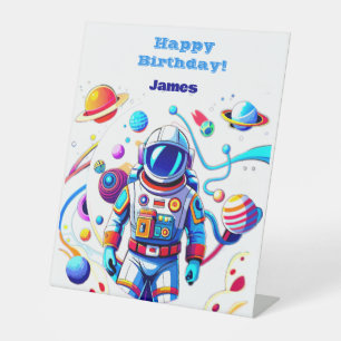 Colourful Astronaut and Univers in Bold Colours Pedestal Sign