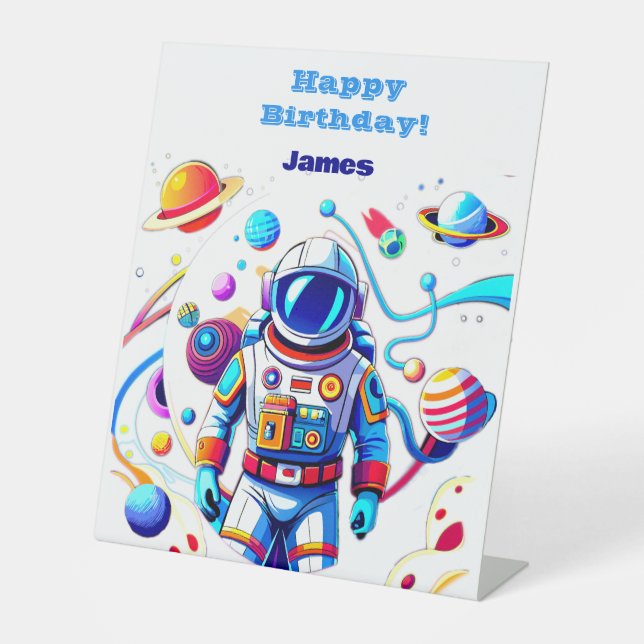 Colourful Astronaut and Univers in Bold Colours Pedestal Sign (Front)