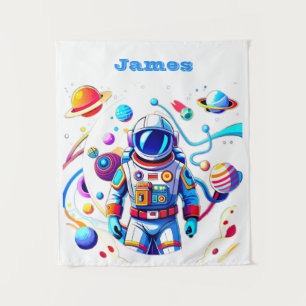 Colourful Astronaut and Univers in Bold Colours Tapestry