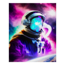 Colourful Astronaut in Outer Space Glossy Poster