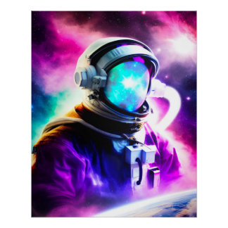 Colourful Astronaut in Outer Space Glossy Poster