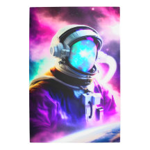 Colourful Astronaut in Outer Space Metal wall art