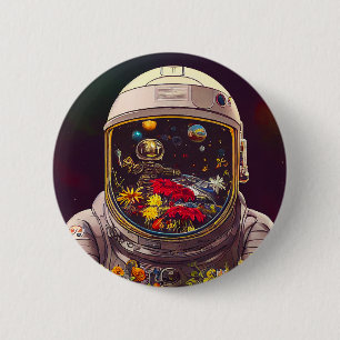 Colourful Astronaut in Space with Flowers Artwork  6 Cm Round Badge