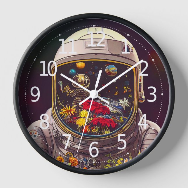 Colourful Astronaut in Space with Flowers Artwork  Clock (Front)