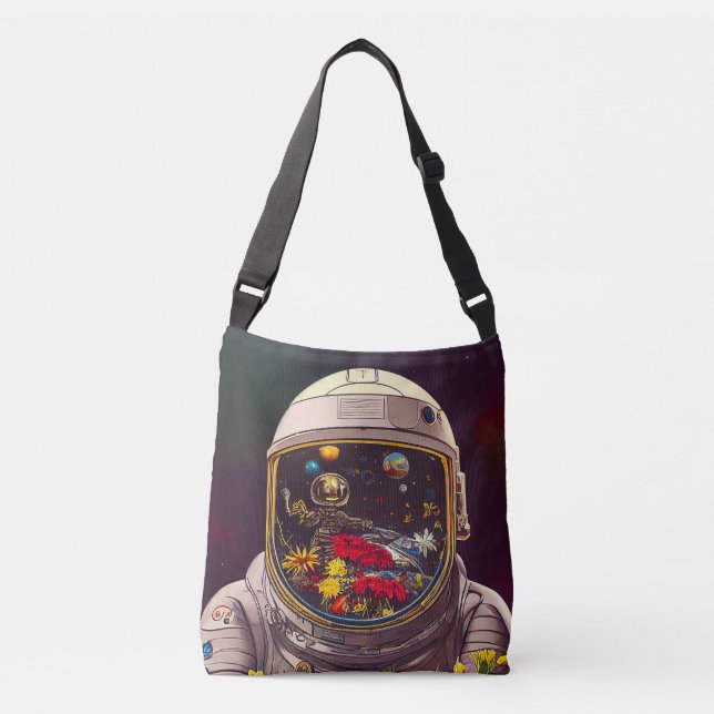 Colourful Astronaut in Space with Flowers Artwork  Crossbody Bag (Front)