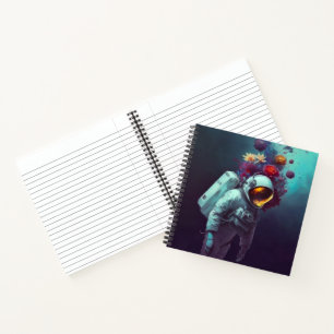 Colourful Astronaut in Space with Flowers Artwork Notebook