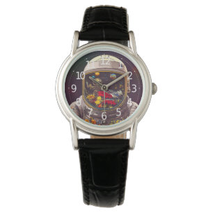 Colourful Astronaut in Space with Flowers Artwork Watch
