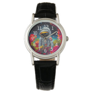 Colourful Astronaut in Space with Flowers Artwork Watch