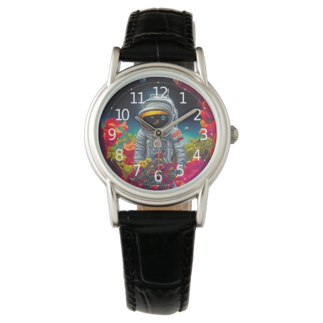 Colourful Astronaut in Space with Flowers Artwork  Watch (Front)
