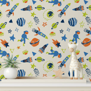 Colourful Astronaut Space Kids Peel and Stick Wallpaper