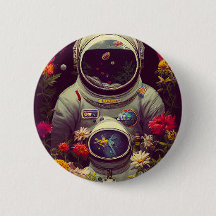 Colourful Astronauts in Space with Flowers Artwork 6 Cm Round Badge