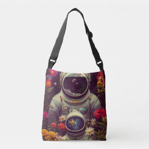 Colourful Astronauts in Space with Flowers Artwork Crossbody Bag