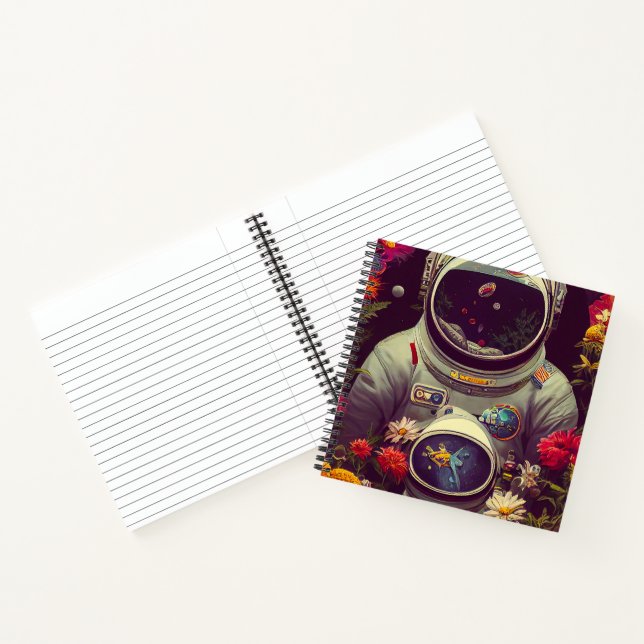 Colourful Astronauts in Space with Flowers Artwork Notebook (Inside)