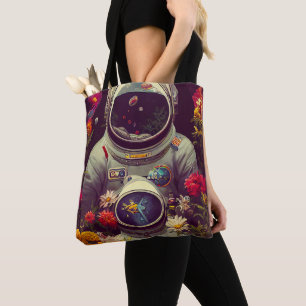 Colourful Astronauts in Space with Flowers Artwork Tote Bag
