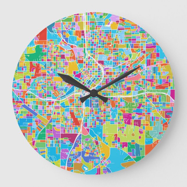Colourful Atlanta Map Large Clock (Front)