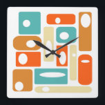 Colourful Atomic Rectangles Mid Century Vintage Square Wall Clock<br><div class="desc">This mid century modern square clock features abstract rectangles and white ovals,  in the colours of turquoise,  orange,  and cream. This will make a fantastic addition to the walls of your home or office!</div>