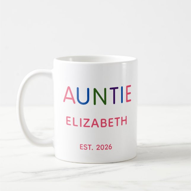 Colourful Auntie Personalised Name Date Coffee Mug (Left)